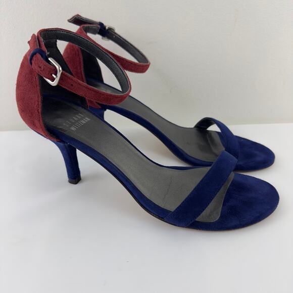 Stuart Weitzman‎ two-tone navy blue/red suede Heeled Women Sandals – Size 6.5 - Picture 1 of 10